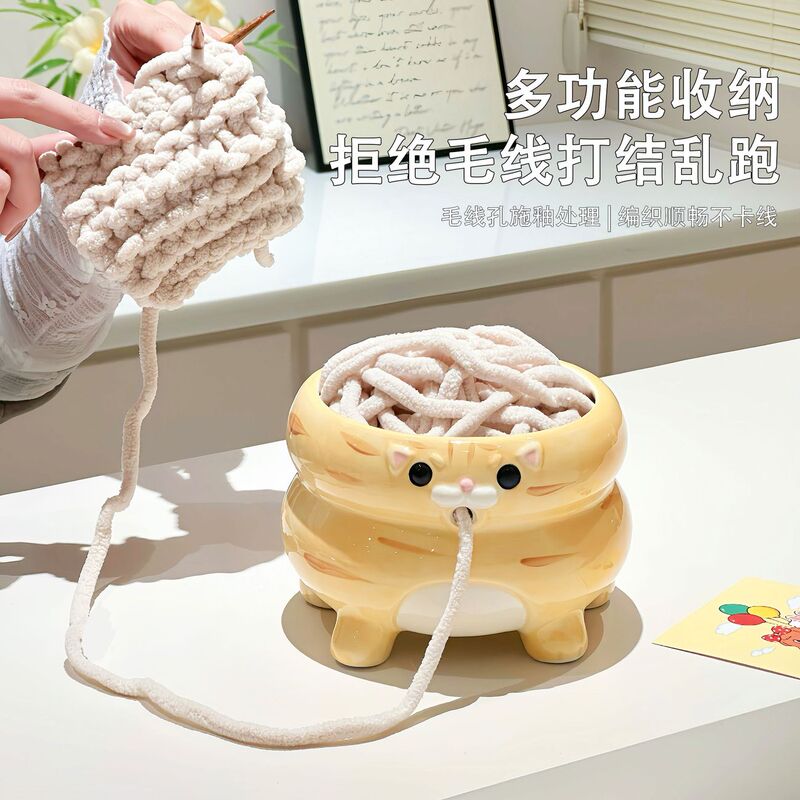 Cute Cat Yarn Storage Bowl, Creative Desktop Decoration, Handmade Knitting Storage Basket, Knitting Auxiliary Tool