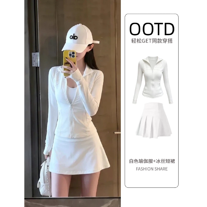 White Sports Short Skirt for Women, Summer Korean Style Tennis Skirt Set, Badminton Fitness A-Line Skirt, Casual Wear