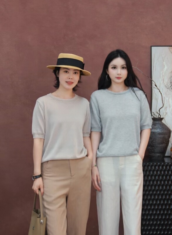 [Exclusive for Xinge Fans] 2026 Spring/Summer Hezi Yarn Hollow-Out Top T-Shirt-Xz966655