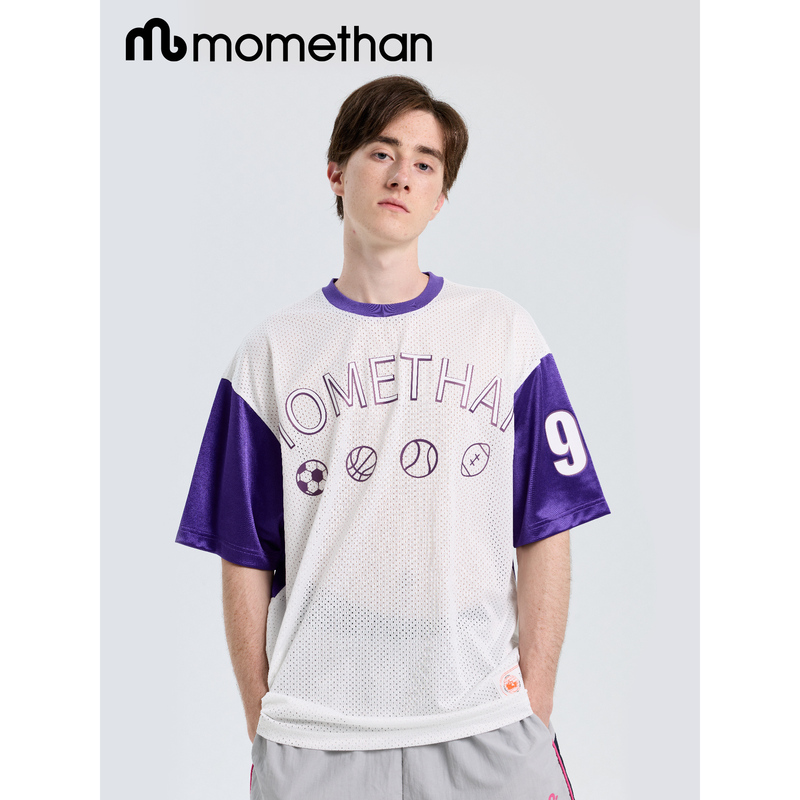Momethan Adult Purple Mesh Patchwork No. 99 Sports Short-Sleeved Summer Casual Breathable Top Loose Retro Momethan Adult Purple Mesh Patchwork No. 99 Sports Short-Sleeved Summer Casual Breathable Top Loose Retro