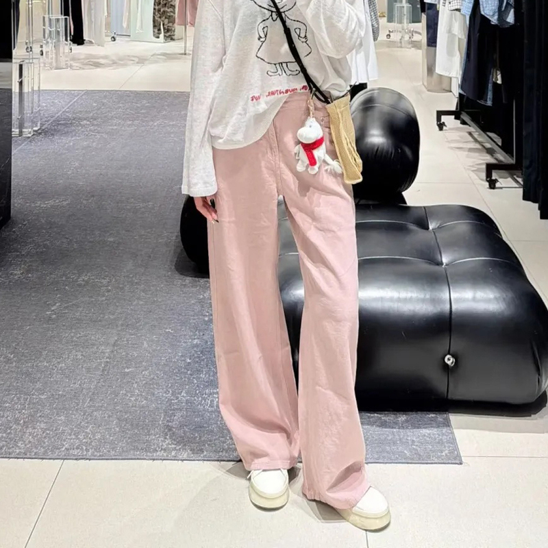 Original Product, Non-Fading, Lyocell Lightweight Straight-Leg Loose Pink Jeans