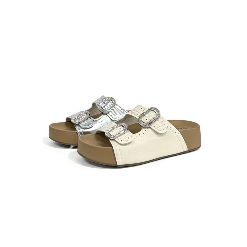 【Cowhide + Rubber Sole】【Flowing Milk Cake】Comfortable, Versatile, Fashionable One-Strap Casual Sandals - Fish
