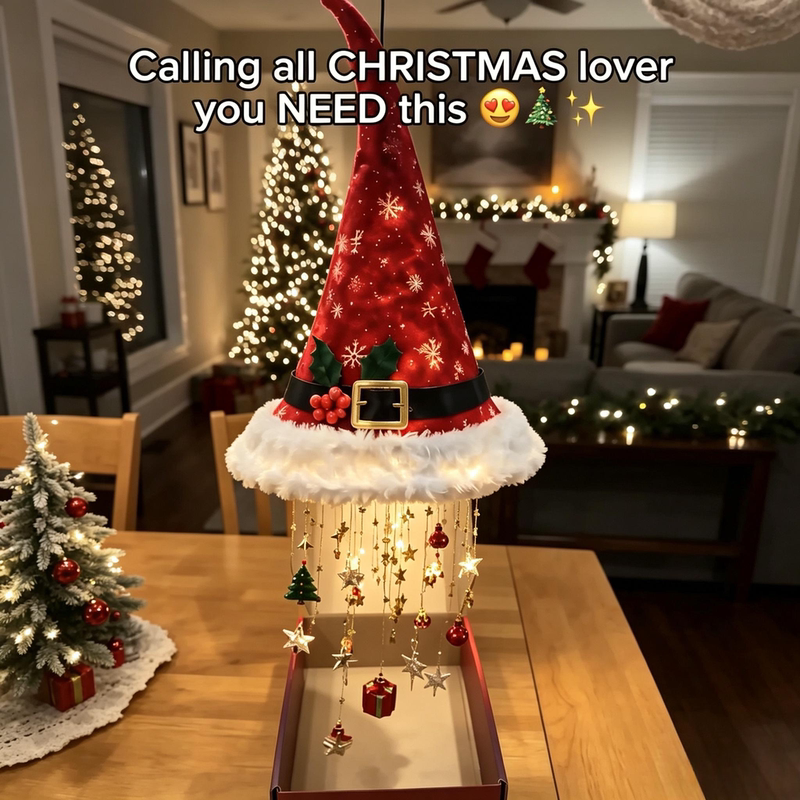 Christmas Hats, Christmas Tree Wind Chimes, Hanging Lights, Holiday Wind Chimes and Colorful Lights, Indoor and Outdoor Christmas Atmosphere Decorations