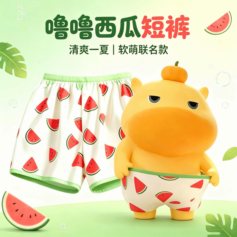 Capybara Lulu Style Green Watermelon Pattern Underwear, Shorts, Loose Sleep Pants, Plus Size Beach Pants Capybara Lulu Style Green Watermelon Pattern Underwear, Shorts, Loose Sleep Pants, Plus Size Beach Pants