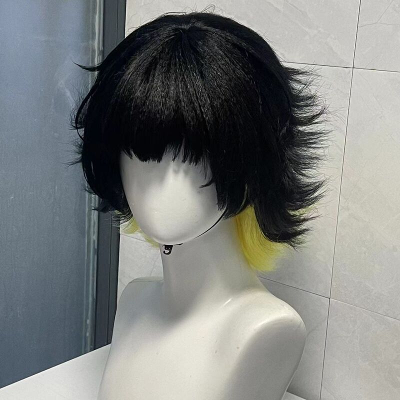 Xiu Ya Xy Rose Net Blue Prison Bee Le Hui Cosplay Wig Black and Yellow Two-Tone Gradient Natural Curly Short Hair