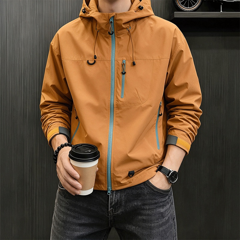Outdoor Softshell Three-Proof Hooded Jacket for Men, Autumn American Style Windproof and Waterproof Jacket, Professional Mountaineering Sports Jacket