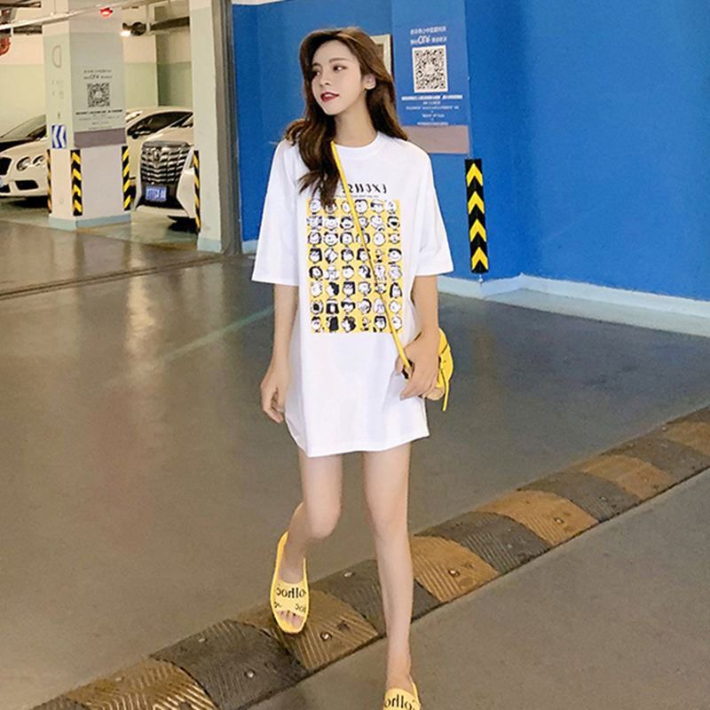 Tide Card Net Red Korean Version Loose Short Sleeve T-shirt Woman 2020 Summer New Port Wind Slim Medium Long Version Blouse Women