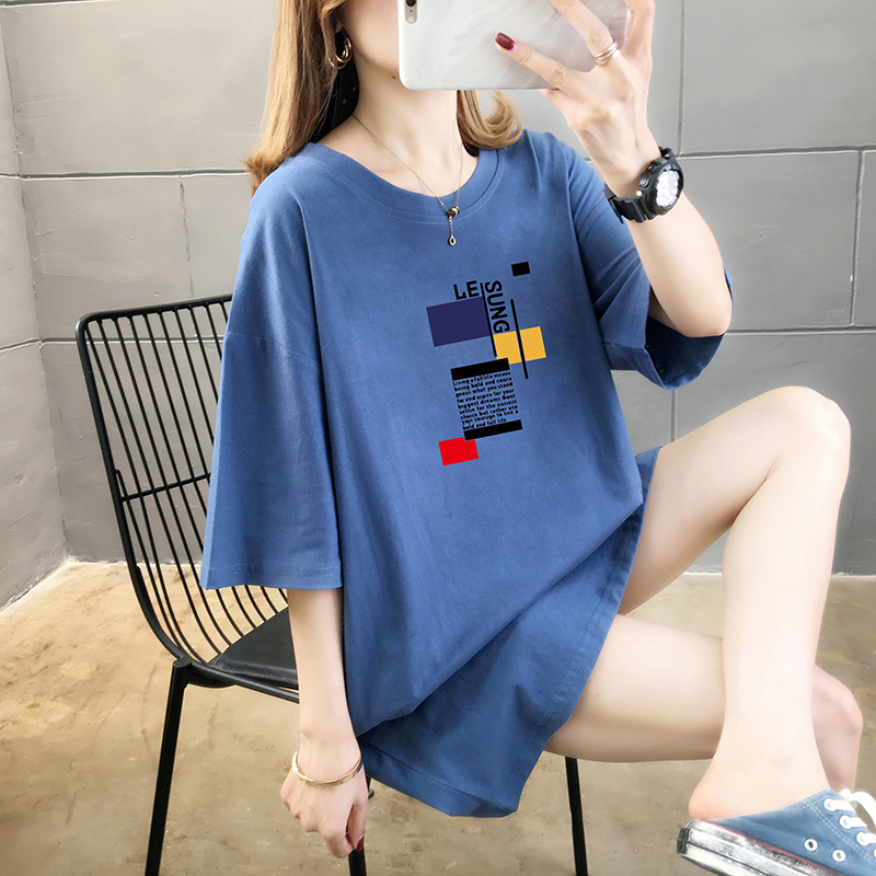 Tide Card Big Size Women's Dress Korean Version Short Sleeve T-shirt Woman 2022 Summer new loose half sleeve foreign pie with long version of the blouse