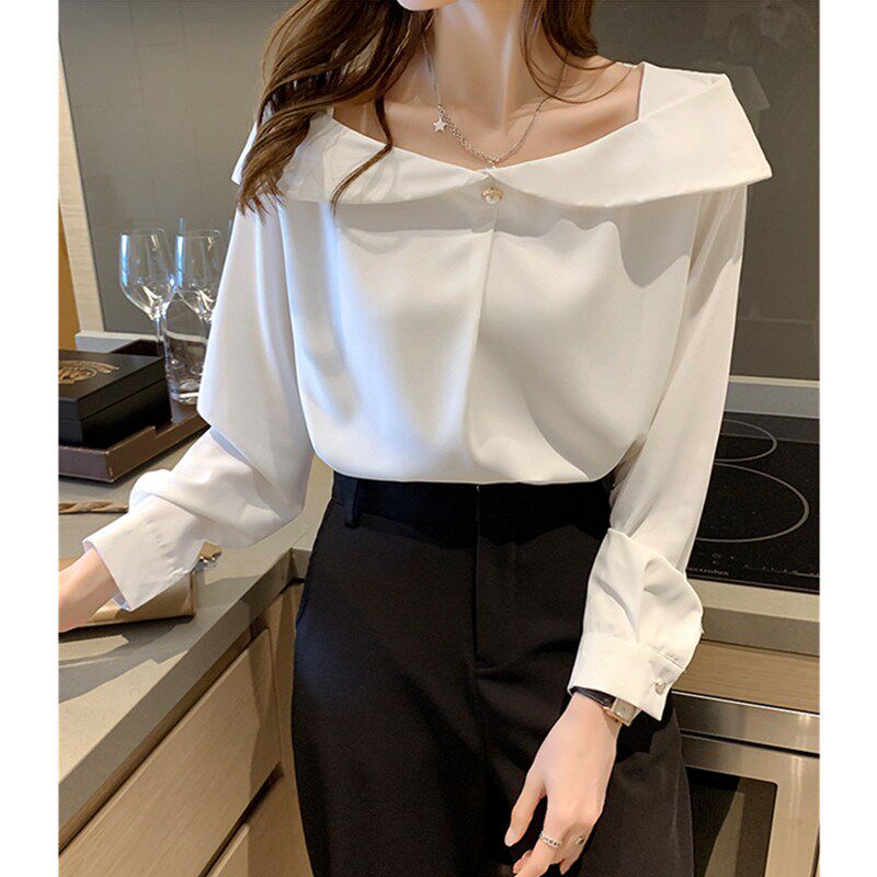 Tide brand chiffon shirt women's long-sleeved 2022 autumn new large size women's Korean version slimming all-match shirt top