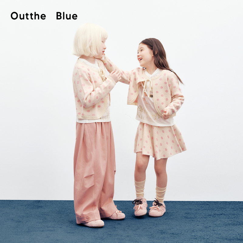 Outtheblue Kids Falling Cherry Blossom Pink Jacquard Polka Dot Ribbon Sweater Cardigan Jacket Skirt Set Outtheblue Kids Falling Cherry Blossom Pink Jacquard Polka Dot Ribbon Sweater Cardigan Jacket Skirt Set
