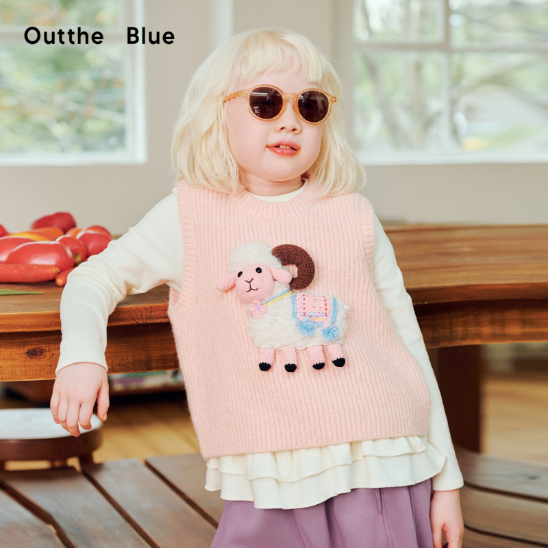 Outthebluekids "Little Sheep Pastoral" Wool Blend 3D Handmade Doll Children's Pullover Vest