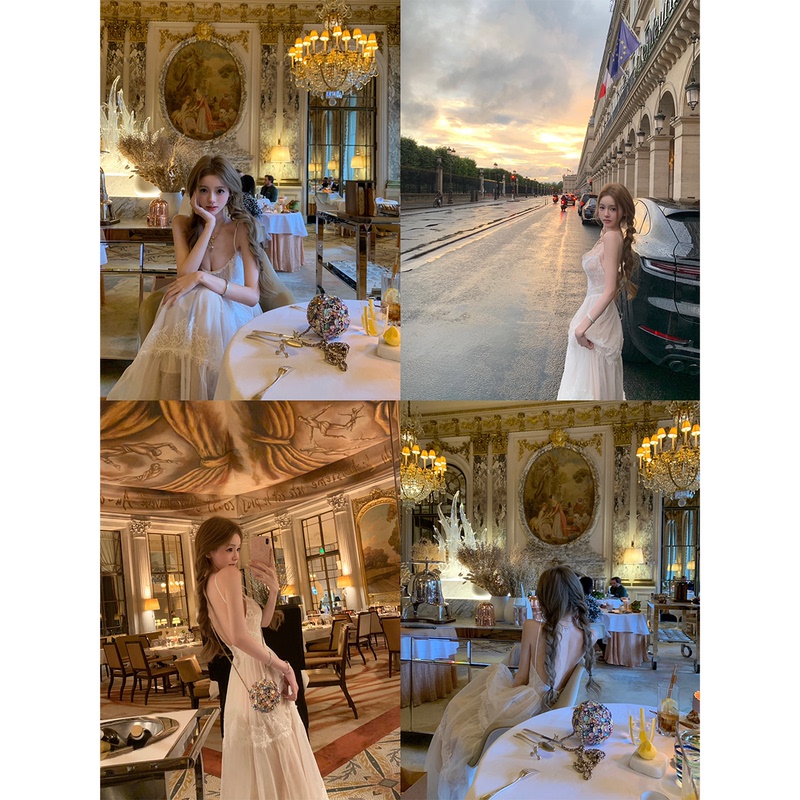 Your Lazy Llan【Double Petal Fairy】High-End Sexy Lace Backless Spaghetti Strap Long Dress for Women Your Lazy Llan【Double Petal Fairy】High-End Sexy Lace Backless Spaghetti Strap Long Dress for Women