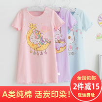 Childrens nightskirts womens summer cotton girls thin princess style summer short-sleeved childrens nightgown