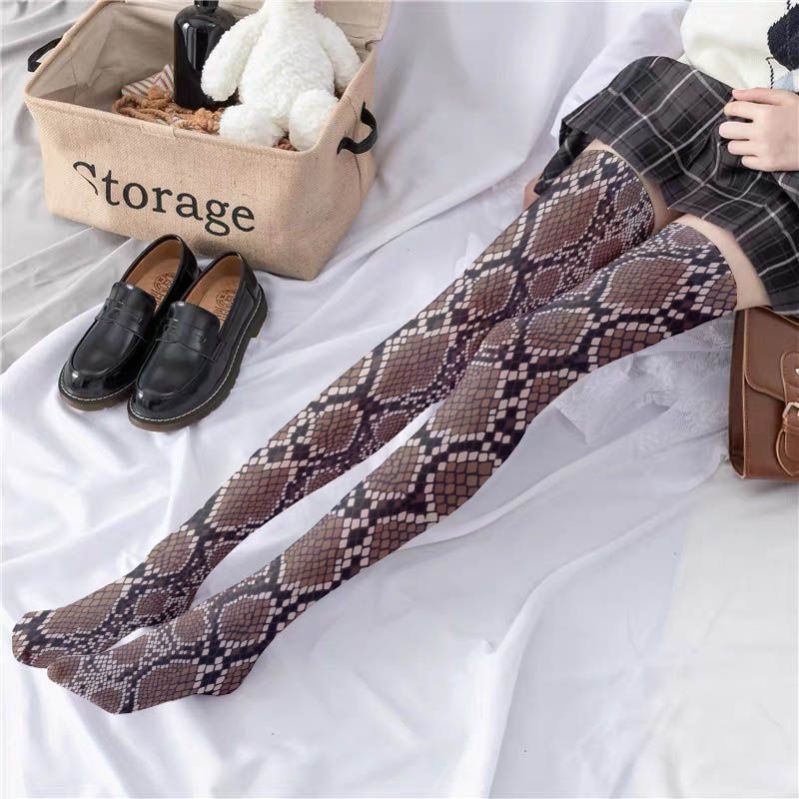 Fun Socks, Spring and Autumn Thin Ice Socks, Unique and Stylish Snake Skin Socks, Feminine European and American Snake Print Stockings
