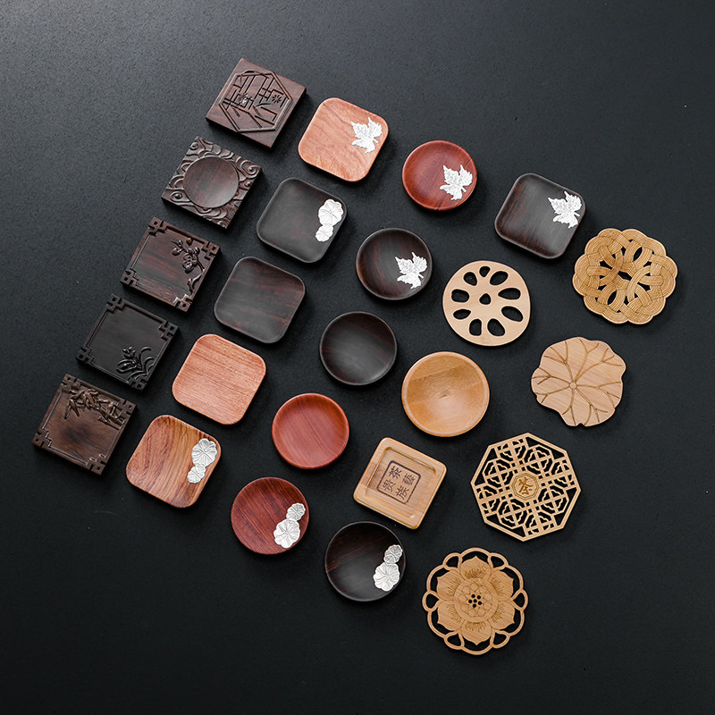 Black Sandalwood Solid Wood Tea Mat Cup Mat Day Style Retro Zen tea cup mat Tea track Gongfu Tea Cup Entrust Insulation and Anti-scalding Tea