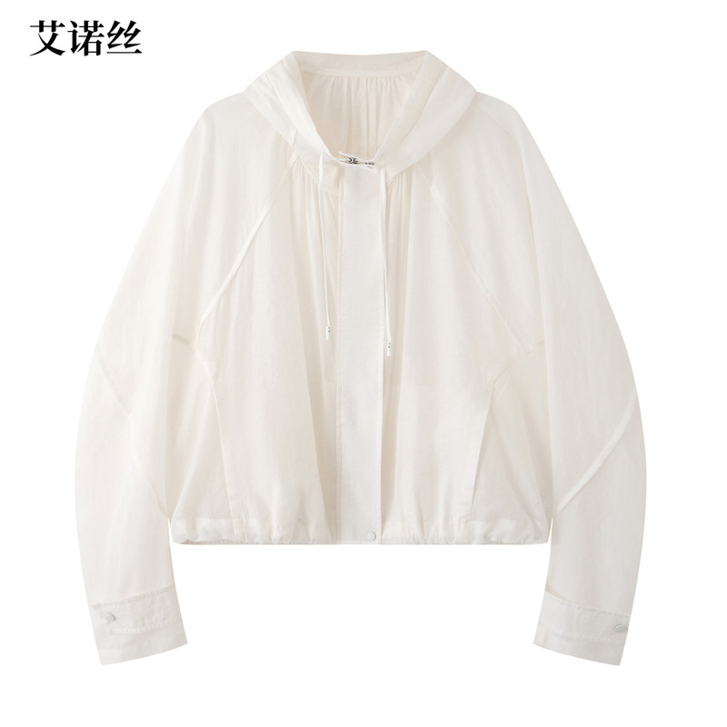 Ainuosi Official Authentic 2026 Summer Hooded White Short Jacket Sun Protection Clothing Br102116