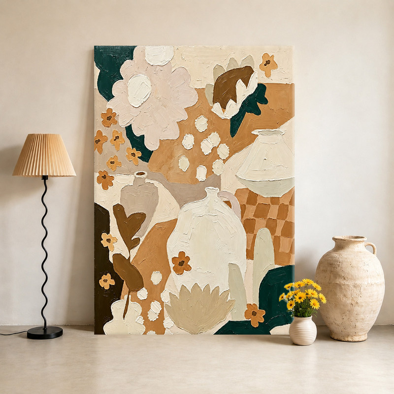 Hand-Painted Oil Painting "Flower Marks" Living Room Floor Painting Entrance Hall Dining Room Decorative Painting Niche Art Wall Art Floral Mural
