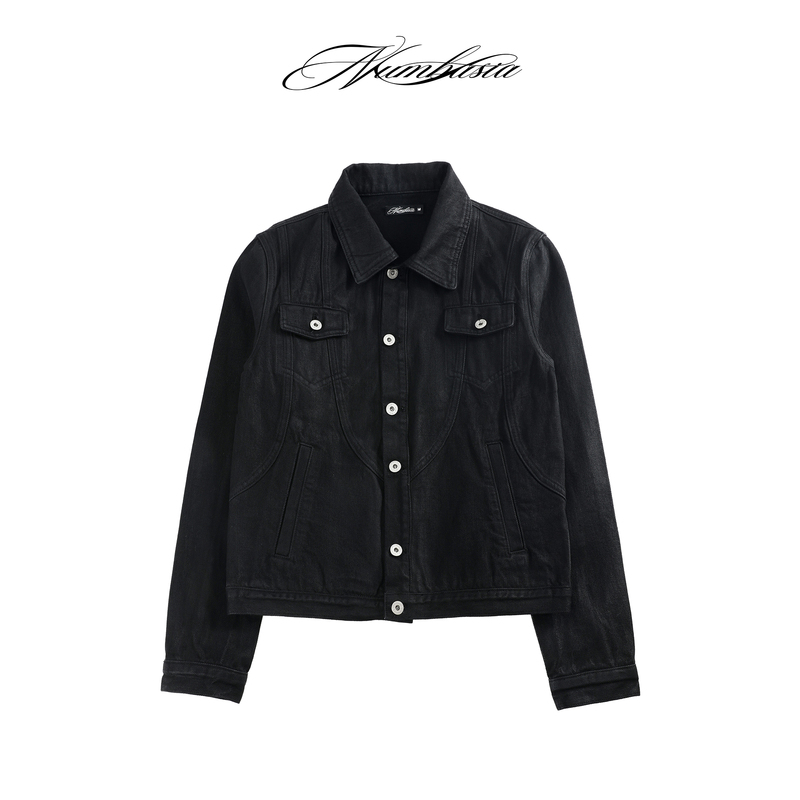 Numbasia_“Type Swag” Black Waxed Fitted Short Denim Jacket Numbasia_“Type Swag” Black Waxed Fitted Short Denim Jacket
