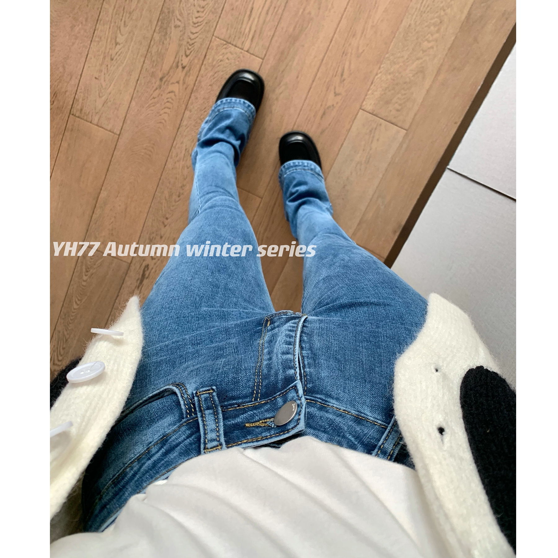 YH77 slim horseshoe elastic jeans women's 2022 new autumn high waist pencil pants flared trousers