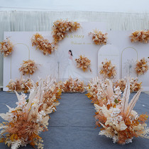 Champagne wedding floral simulation flower wedding arrangement arrangement row flower Road flower Flower point flower background stage welcome area decoration