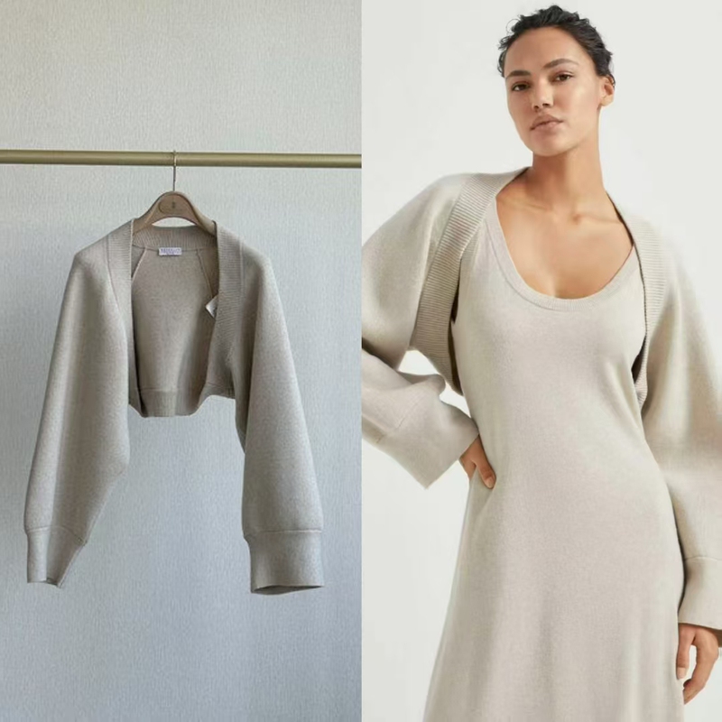Brunello Cucinelli Special Offer Beige Cashmere Blend Shawl Cardigan
