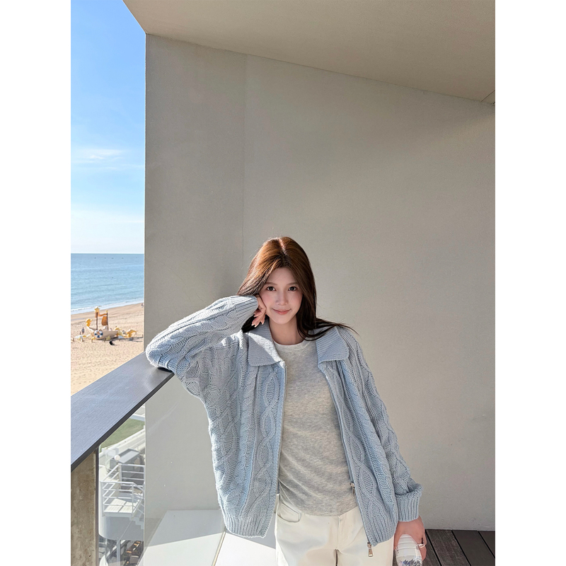Yangying Yang Ying Korean Style Soft and Cozy Large Lapel Knitted Cardigan for Women Autumn and Winter Cable Knit Sweater Coat Top