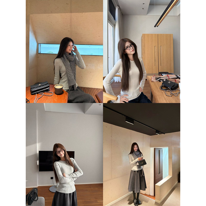 Yangying Yang Ying Elastic Close-Fitting Wool Round Neck Long-Sleeve T-Shirt for Women, Autumn and Winter Inner Layer Base Shirt Top Yangying Yang Ying Elastic Close-Fitting Wool Round Neck Long-Sleeve T-Shirt for Women, Autumn and Winter Inner Layer Base Shirt Top