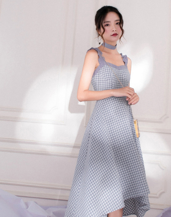 2018 hè mới mát gió từ vai kẻ sọc dây váy retro đầm xòe eo thon bất thường đầm đắp chéo cột eo