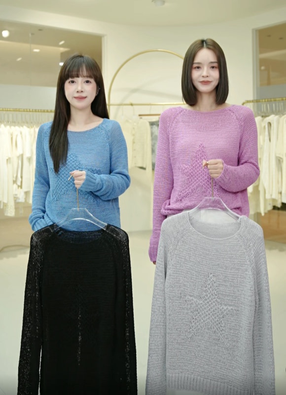 [Source Knitting Women's Clothing] Crochet Pentagram Hollow Thin Knitted Long Sleeve Sweater 25869