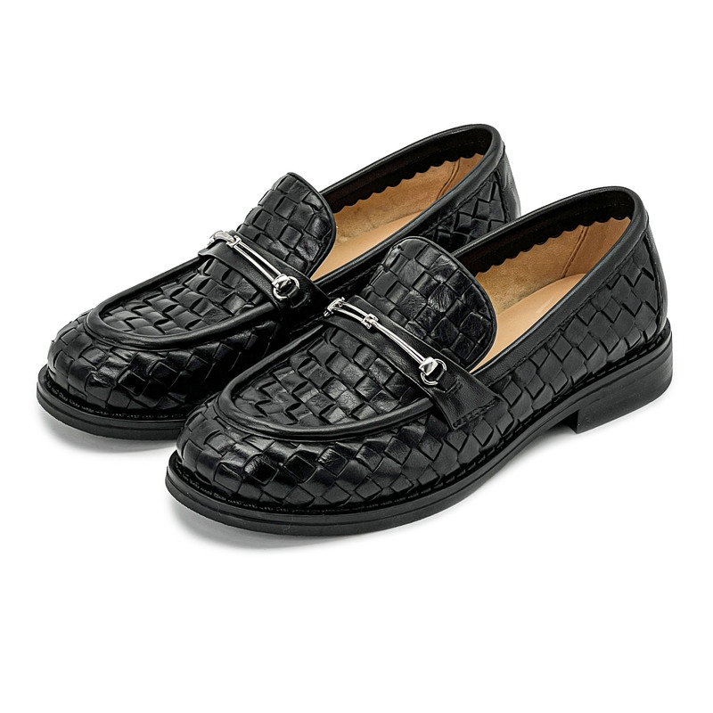 【4-25】Leather British Style Woven Loafers 66080