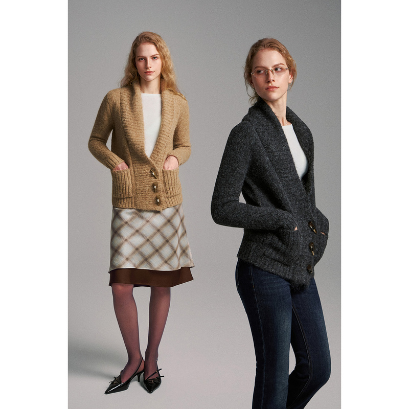 Maio Nue Wool Blend Yarn Lapel Toggle Wrap Sweater Coat Old Money Knit Cardigan for Autumn