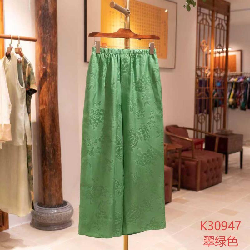 Silk Perforated Floral Pattern New Chinese Style Mulberry Silk Lined Elastic Waist Wide-Leg Pants 30947 Silk Perforated Floral Pattern New Chinese Style Mulberry Silk Lined Elastic Waist Wide-Leg Pants 30947