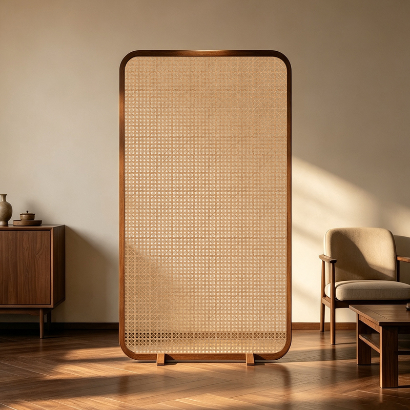Song Dynasty Aesthetic Rattan Screen for Entryway, Simple Modern Bedroom Partition, Living Room Home Use, Movable Solid Wood Divider