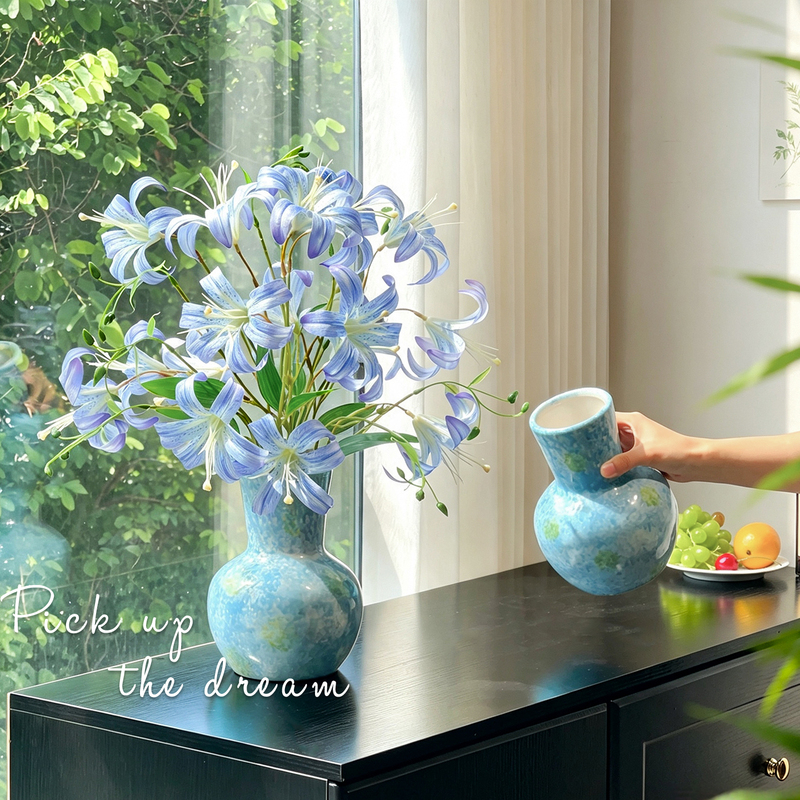 Oil Painting Cloud Glaze Ceramic Vase Niche Artistic Desktop Flower Arrangement Ornament Dried Flower Artificial Flower Decorative Flower Vessel