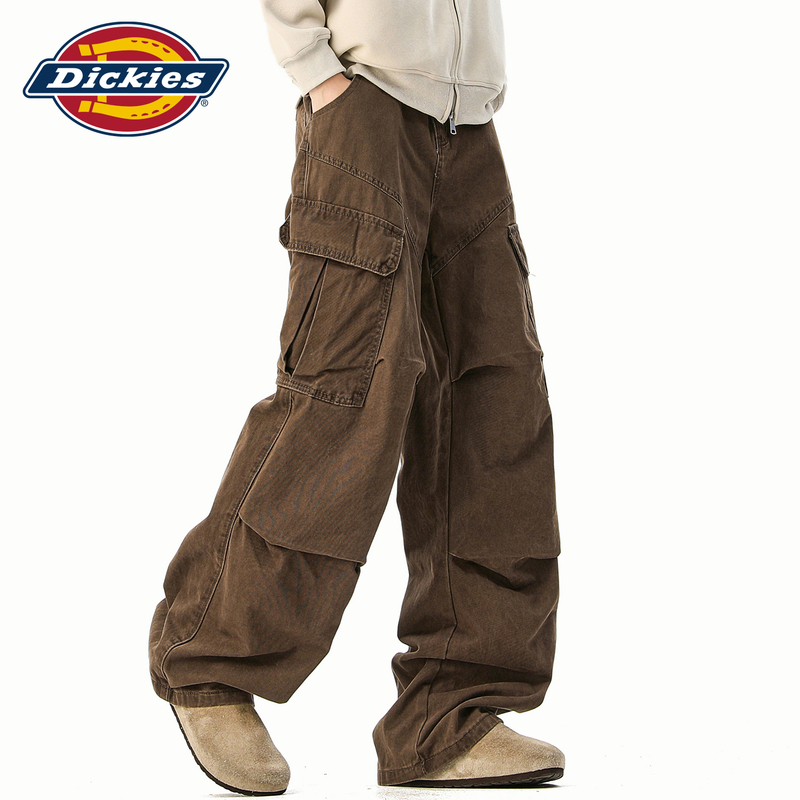 Dickies American Style Trendy Pleated Scimitar Cargo Pants for Men, Autumn Multi-Pocket Design Wide-Leg Casual Trousers Dickies American Style Trendy Pleated Scimitar Cargo Pants for Men, Autumn Multi-Pocket Design Wide-Leg Casual Trousers