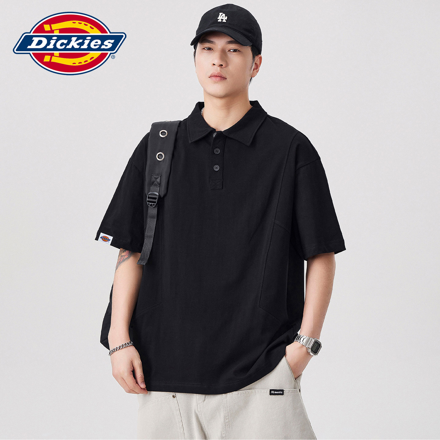 Dickies American ruffian, красивая черная рубашка поло с короткими рукавами, мужская летняя коллекция 2026 года, повседневная футболка с тонкими лацканами в деконструкции