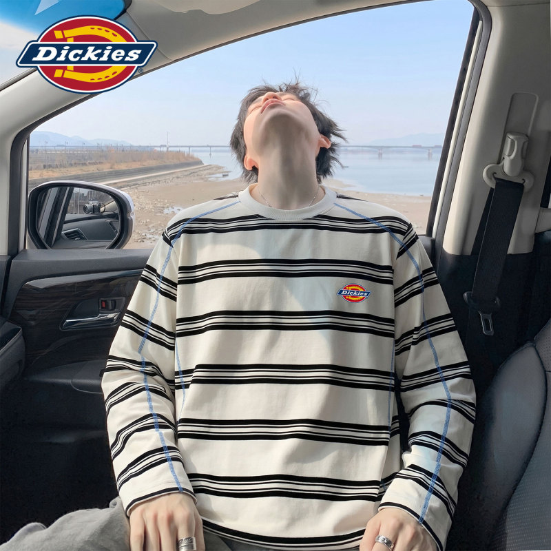Dickies Japanese-Style Striped Color-Block Long-Sleeve T-Shirt for Men, 2026 Autumn New Loose-Fitting Versatile Trendy Brand Tee Shirt