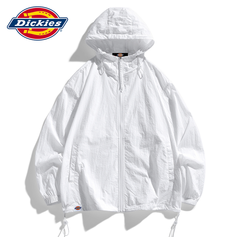 Dickies White Lightweight Cool Quick-Drying Sun Protection Clothing for Men in Summer, Loose Hooded Skin Clothing, Breathable Jacket, Trendy