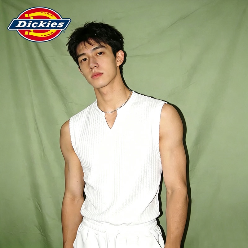 Dickies White Textured Quick-Drying Vest Men's Summer Cool Sleeveless Fitness Sports Base Shirt Dickies White Textured Quick-Drying Vest Men's Summer Cool Sleeveless Fitness Sports Base Shirt