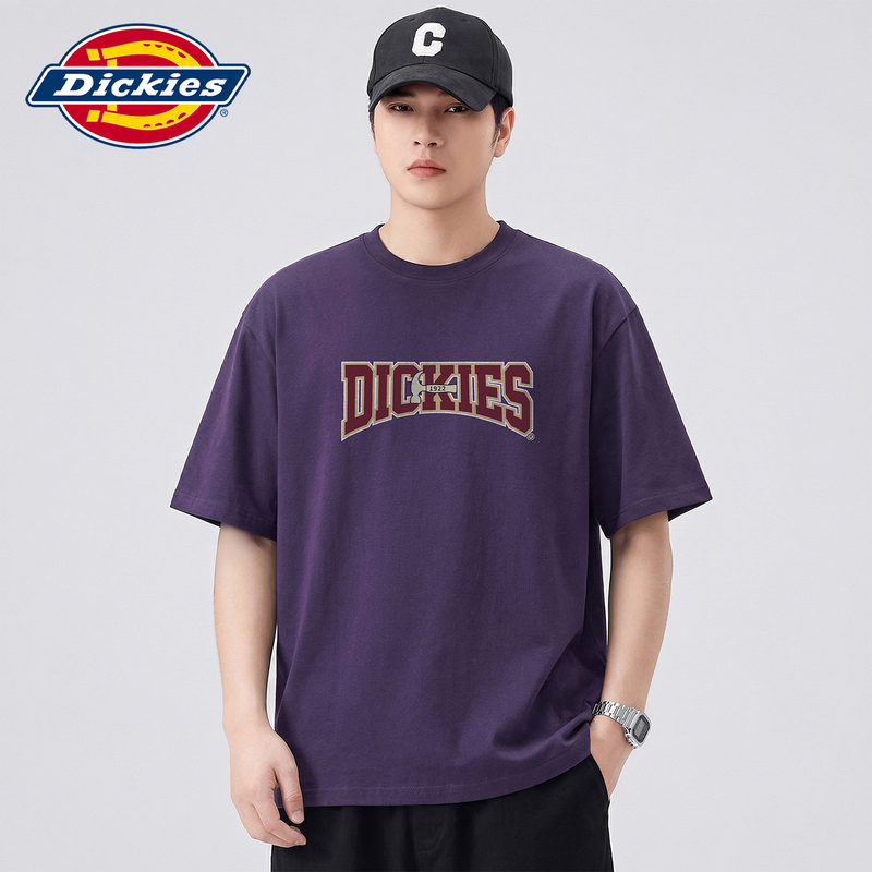 Dickies American Style Trendy Printed Short-Sleeved T-Shirt for Men, New Summer Purple Casual Loose Breathable Half-Sleeve T-Shirt