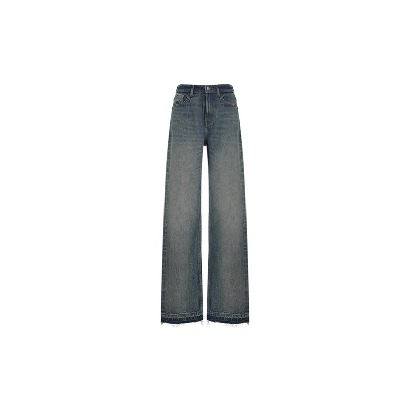 Amiya. Retro Simple Washed Denim Pants with Raw Hem Design 1Kdm43030