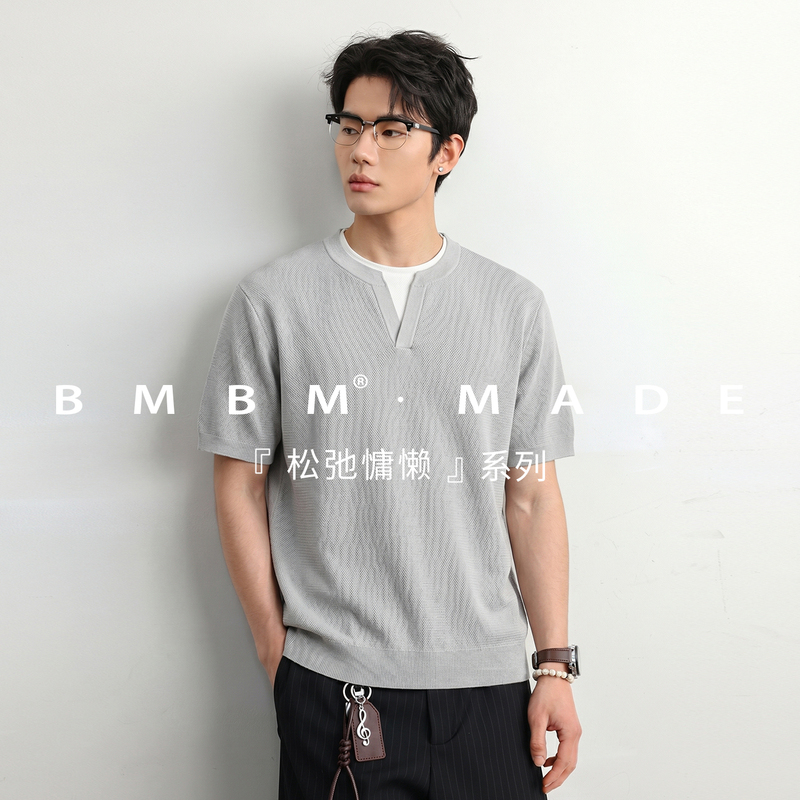 【Fake Two-Piece V-Neck】High-End Casual Short-Sleeve T-Shirt for Men, Summer American-Style Design, Niche Knit Top 【Fake Two-Piece V-Neck】High-End Casual Short-Sleeve T-Shirt for Men, Summer American-Style Design, Niche Knit Top
