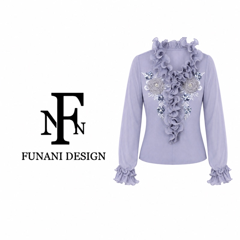Fnn Heavy Embroidery Rose Ruffle Edge Shirt for Women with Design Sense, Three-Dimensional Lace V-Neck Top for Autumn F2630624A Fnn Heavy Embroidery Rose Ruffle Edge Shirt for Women with Design Sense, Three-Dimensional Lace V-Neck Top for Autumn F2630624A