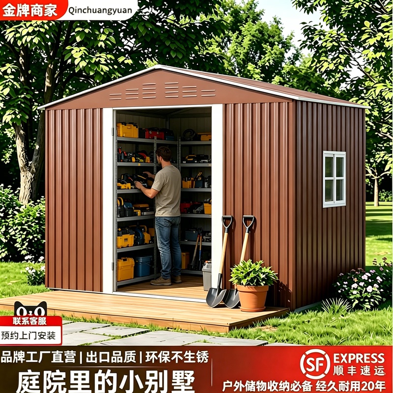 【Upgraded and Reinforced】Outdoor Tool Shed, Simple Mobile Kitchen for Courtyard, Garden Storage Metal Shed, Utility Warehouse
