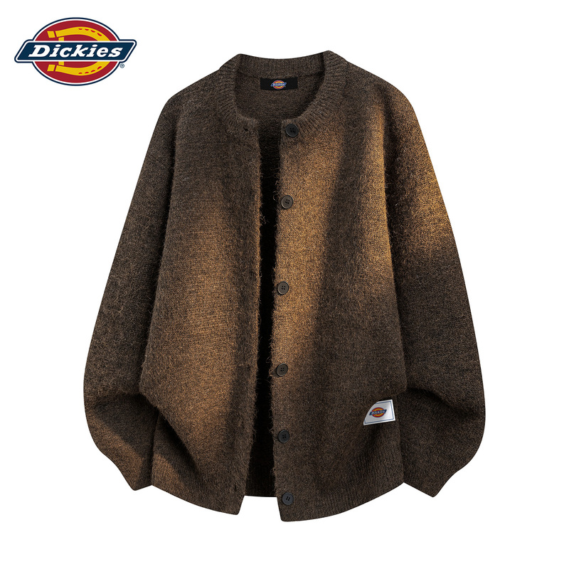Dickies Old Money Style Retro Brown Cardigan Sweater for Men, Autumn and Winter Loose Casual Couple Knitwear Jacket Dickies Old Money Style Retro Brown Cardigan Sweater for Men, Autumn and Winter Loose Casual Couple Knitwear Jacket