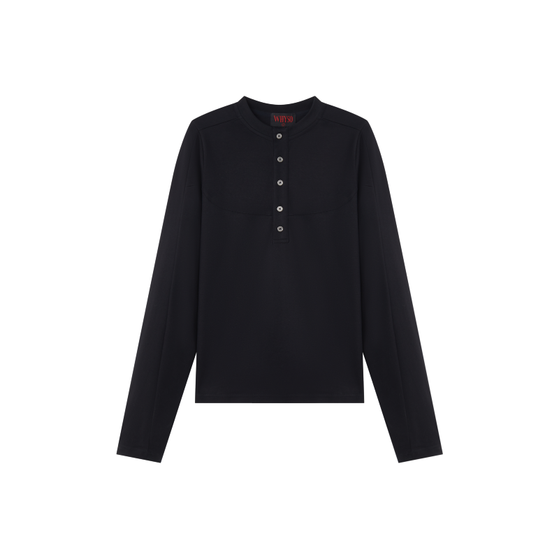 Whyso'Sliver Coin' Silver Coin Silver-Tone Metal Button Ninja Sleeve Henry Collar Long-Sleeve Base Layer Whyso'Sliver Coin' Silver Coin Silver-Tone Metal Button Ninja Sleeve Henry Collar Long-Sleeve Base Layer