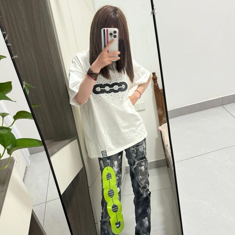 Trendy Rhinestone Good Brand Short-Sleeve Luxury Starry Sky T-Shirt for Men, Fashionable Casual Half-Sleeve T-Shirt