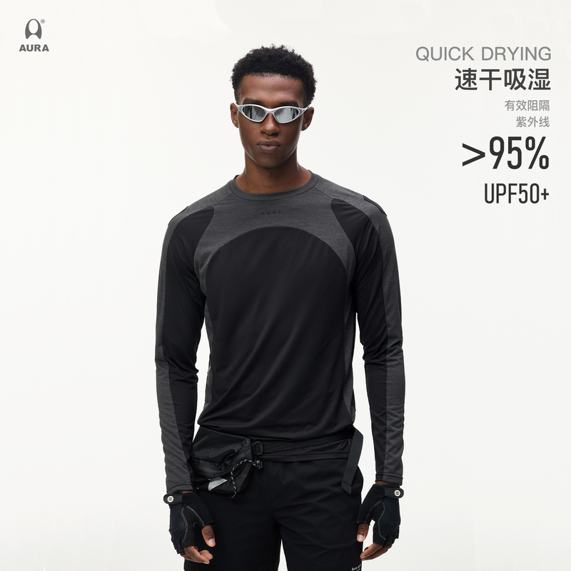 Aura Upf50+ Anti-Uv Hidden Structure Splicing T-Shirt Moisture-Absorbing and Quick-Drying Training Sports Long-Sleeved T-Shirt Aura Upf50+ Anti-Uv Hidden Structure Splicing T-Shirt Moisture-Absorbing and Quick-Drying Training Sports Long-Sleeved T-Shirt