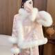 Slanted placket fur embroidered ລົງ jacket