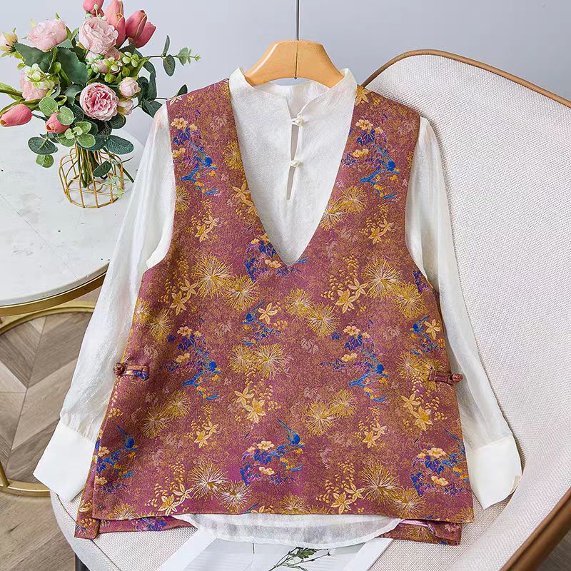 National Style V-Neck Sleeveless Vest
